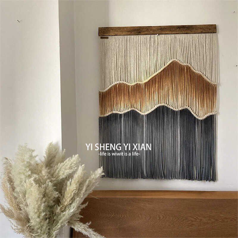 手工染色水墨风景装饰画编织挂毯酒店民宿客厅定制场景璧饰挂件棉