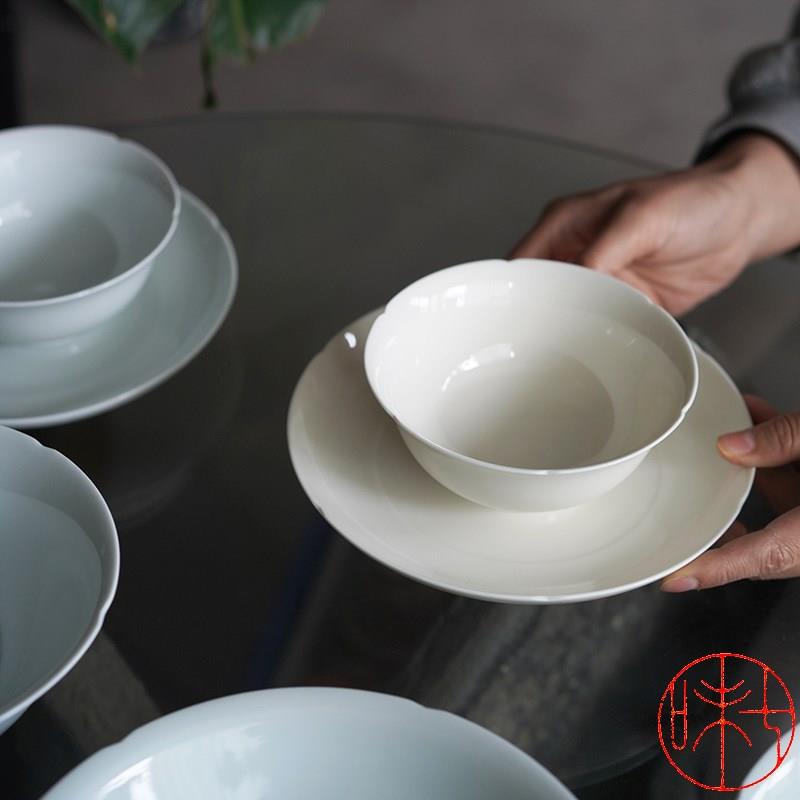 入!仿宋葵口餐具套组宋代陶瓷碗盘组合装影青饭碗果盘大汤碗骨碟