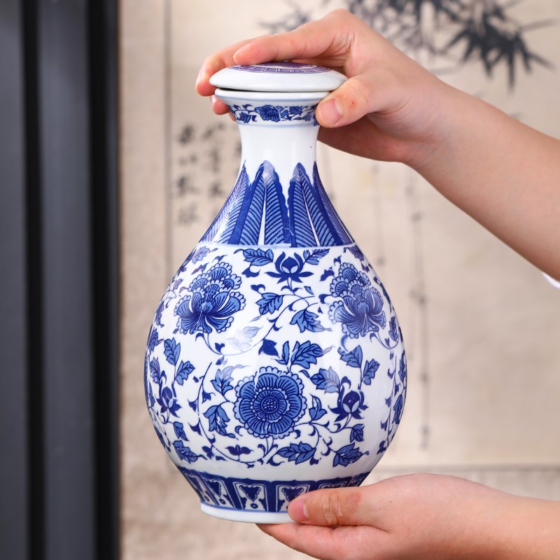 景德镇陶瓷酒瓶 2斤3斤5斤装玉壶春青花瓷白酒坛子 三斤 五斤酒瓶