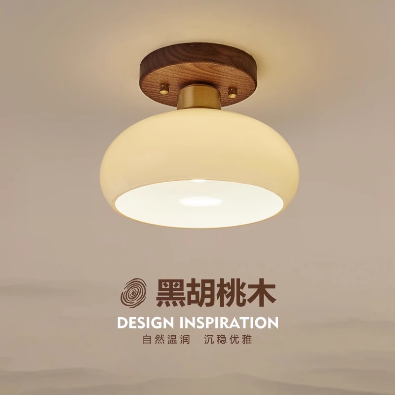 走廊灯过道灯轻奢胡桃木中古风吸顶灯日式复古入户门厅玄关阳台灯图片