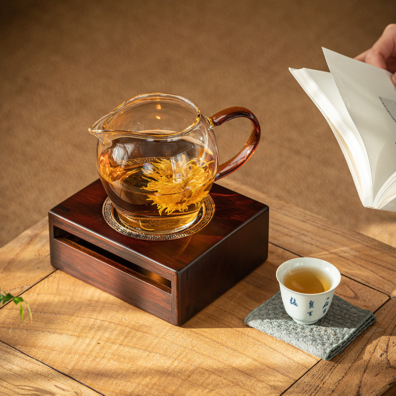 竹制温茶器暖茶炉 中国风温酒器放蜡烛玻璃花茶壶 公道杯加热底座