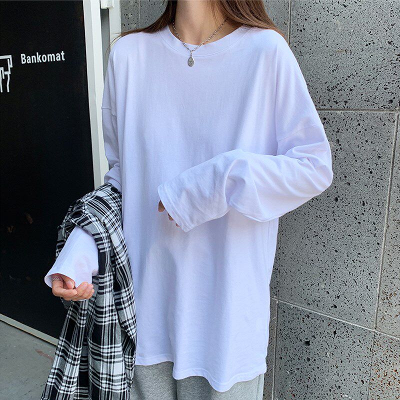 2023新款白色打底衫女秋冬季纯棉中长款加绒卫衣内搭长袖t恤上衣