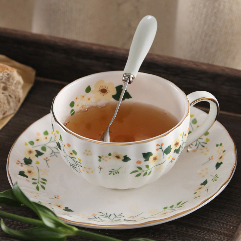 英式红茶杯碟套装欧式咖啡杯金边田园风高骨瓷陶瓷杯结婚礼物