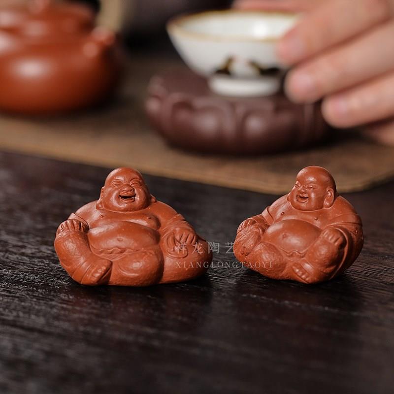 宜兴紫砂茶宠弥勒佛可养功夫茶具摆件精品名家全手小佛工艺品茶玩