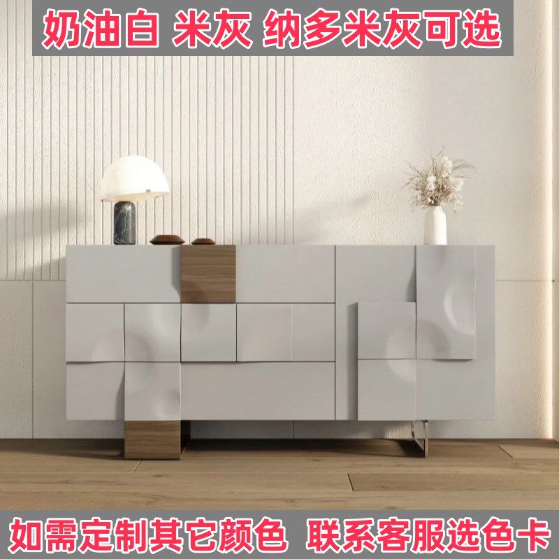 奶油风烤漆餐边柜实木入户玄关柜一体靠墙茶水储物柜轻奢斗柜定制