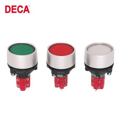 DECA进联D16LMU2-2ab带灯圆形自复型按钮开关2NO+2NC金属圈16mm