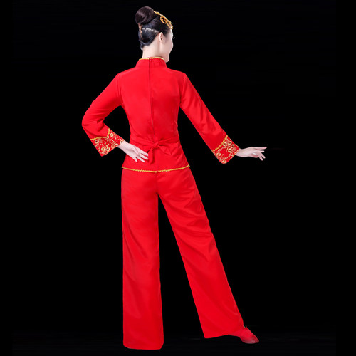 民族舞蹈服女中老年腰鼓服扇子舞演出服2020新款秧歌服广场舞套装