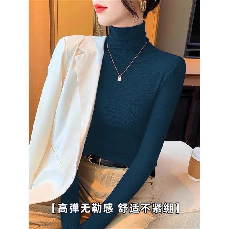 法式内搭安哥拉红基础款女秋冬打底衫长袖堆堆领修身显瘦针织毛衣