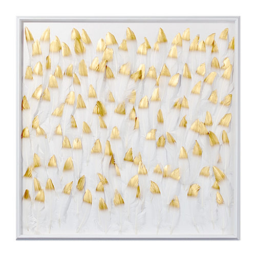 北欧主卧室床头画客厅装置艺术画沙发背景装饰画轻奢羽毛实物画金