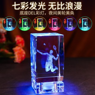创意水晶内雕羽毛球发光摆件定制球星比赛奖品小男生女孩生日礼物