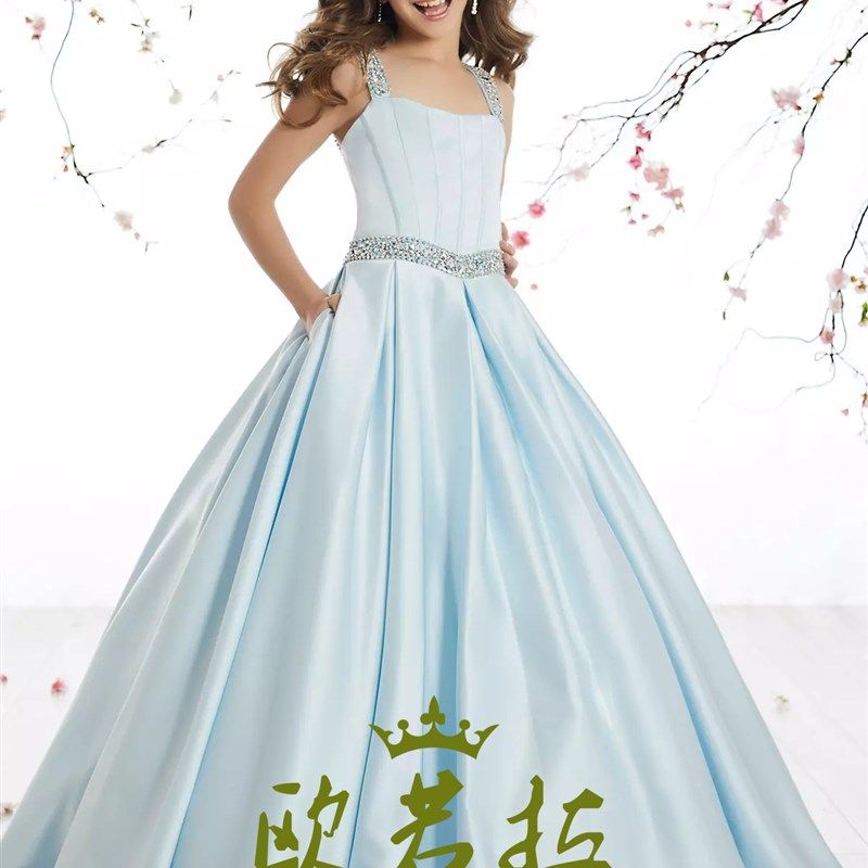 儿童伴娘婚纱模特走秀长款公主裙女童主持人大提琴钢琴演出晚礼服