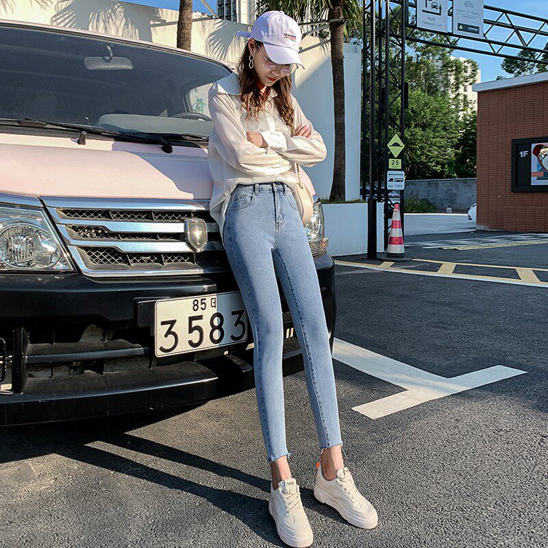 高腰牛仔裤女2021年秋冬加绒百搭显瘦小个子紧身八分弹力小脚裤子
