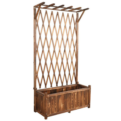 户外防腐木庭院隔断花箱网格爬藤架花园木质栅栏花箱实木攀爬花架