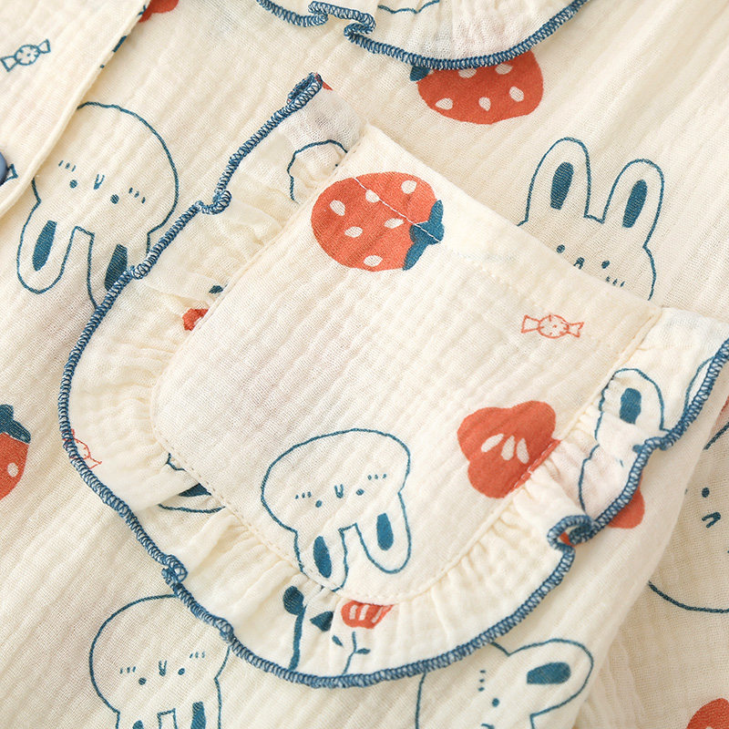 睡衣女款夏天纯棉三件套短袖长裤短裤2023新款甜美可爱家居服春秋