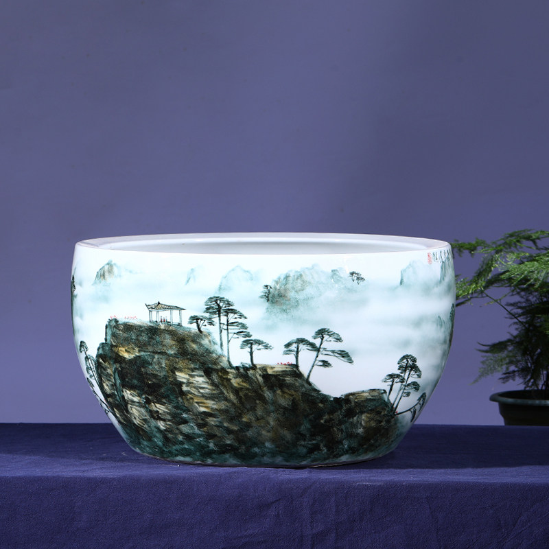 景德镇陶瓷手绘鱼缸养金鱼缸睡莲盆荷花缸碗莲缸乌龟大水缸盆摆件