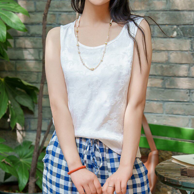 玉想云夏女装新品女士吊带上衣无袖百搭内搭宽松纯白色吊带小背心