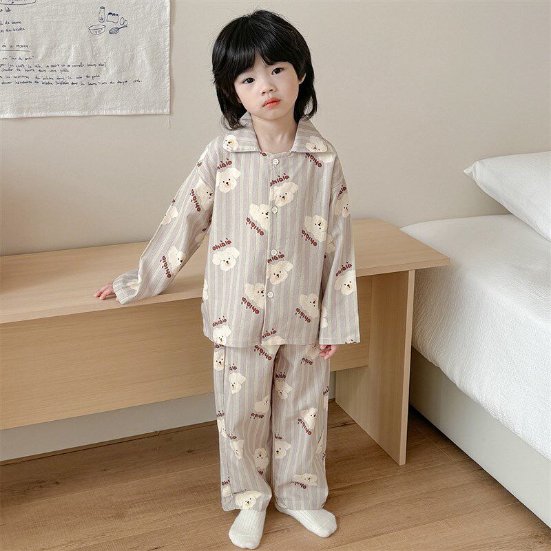 女童睡衣纯棉春夏薄款A类宝宝长袖空调服亲子装翻领家居服春秋款