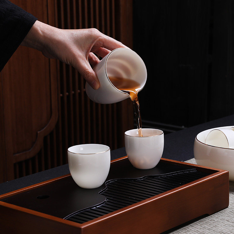 羊脂玉白瓷功夫茶具套装家用客厅办公室高档陶瓷茶杯盖碗茶壶整套