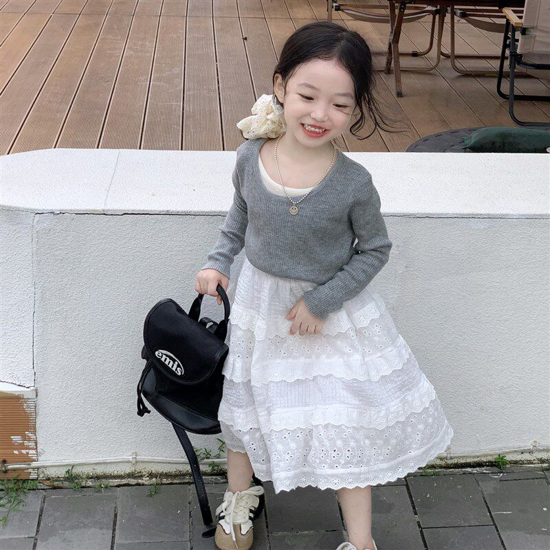 女童打底衫长袖小女孩假两件t恤衫设计师百搭叠穿宝宝上衣针织薄