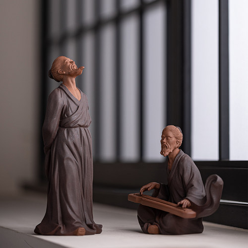 中式禅意历史人物紫砂工艺品摆件伯牙觅知音钟子期家居书房装饰品