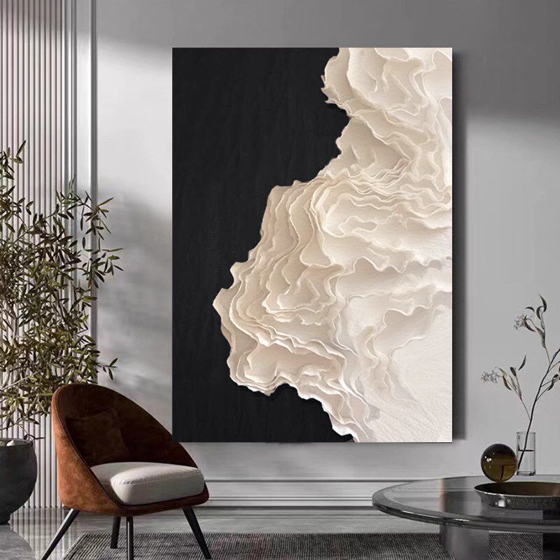 侘寂风立体客厅装饰画手工褶布手绘油画纸艺玄关抽象实物装置画