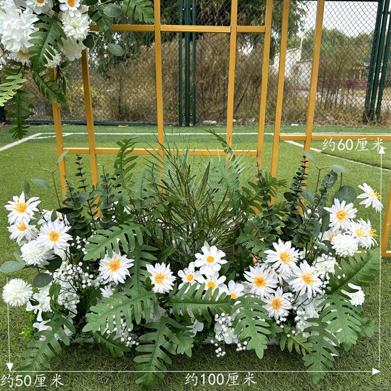 森系婚庆绿叶白色角花挂花盆花绢花路引室外婚礼摆件引路绿植排花