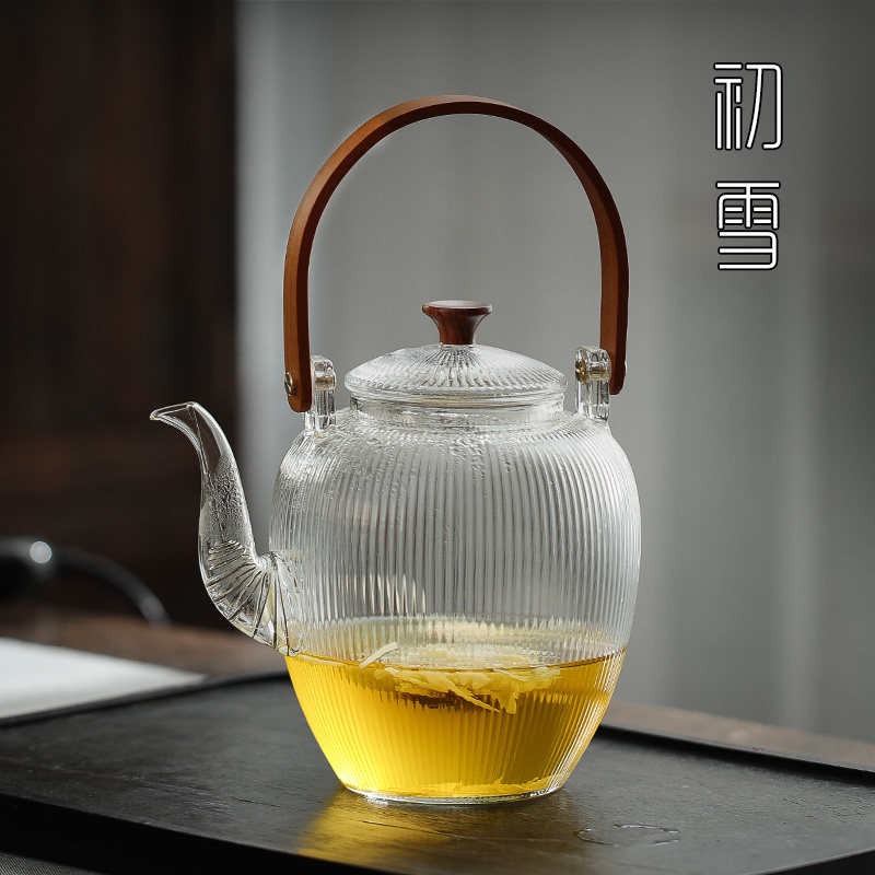 日式明火提梁玻璃烧水壶耐高温透明煮茶壶带过滤网茶具泡茶壶单壶