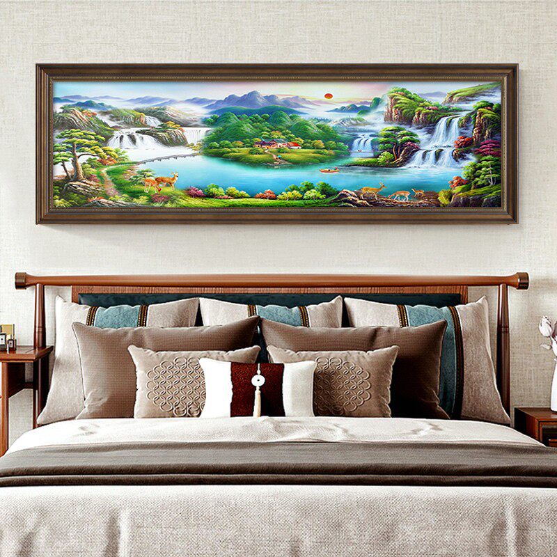 美式卧室装饰画山水风景画欧式油画主卧床头挂画房间老人房新中式
