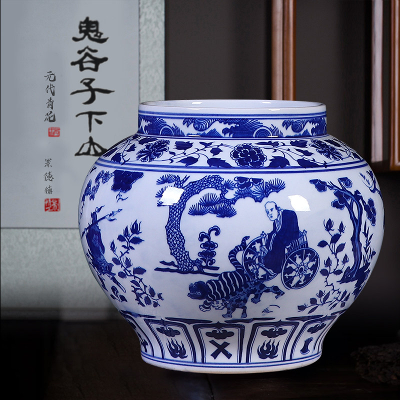 景德镇陶瓷花瓶摆件家居客厅装饰品仿古明清手绘青花鬼谷子下山罐