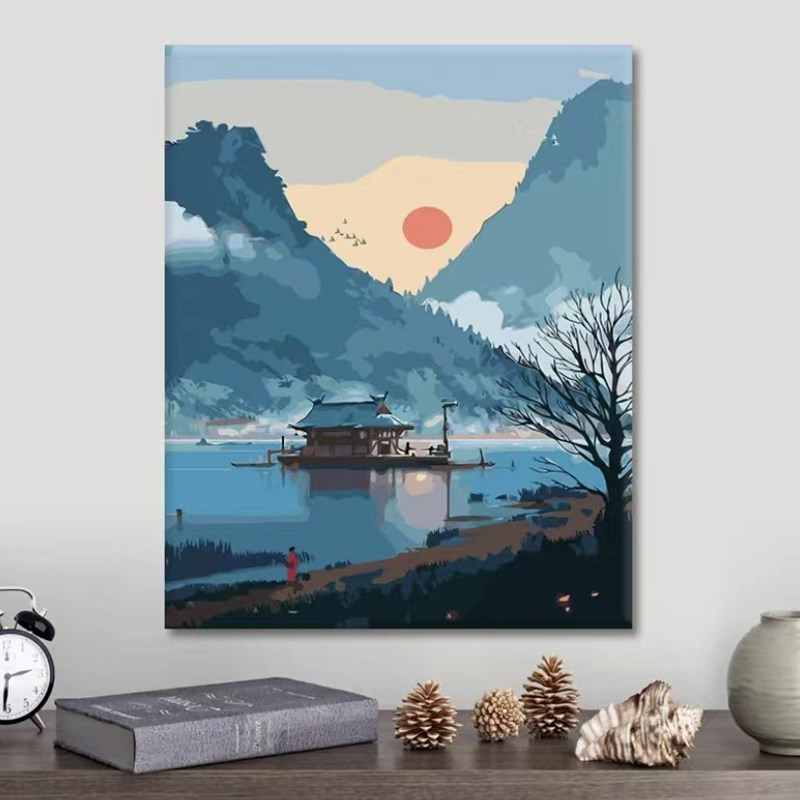夕阳日落风景数字油画diy手绘涂色客厅玄关卧室氛围装饰油彩画
