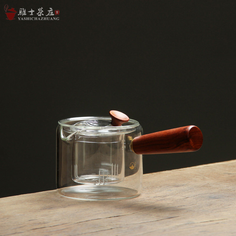 日式手工耐热玻璃泡茶壶 侧把花茶煮茶壶 电陶炉酒精炉可用茶器