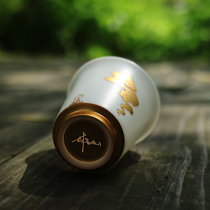 名师纯手工鎏金素烧羊脂玉白瓷薄胎主人茶杯对杯礼品盒装高端茶具