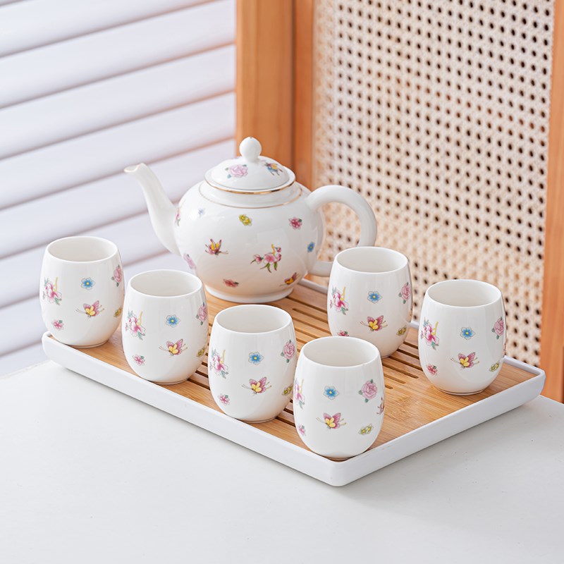 羊脂玉瓷功夫茶具套装陶瓷家用白瓷中式握把茶壶茶杯防烫带过滤网