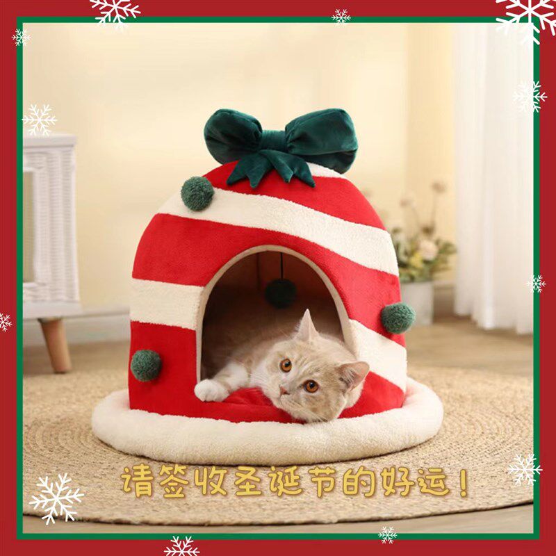 宠物猫咪窝圣诞雪屋猫窝防风冬季保暖圣诞铃铛窝狗窝礼物盒子