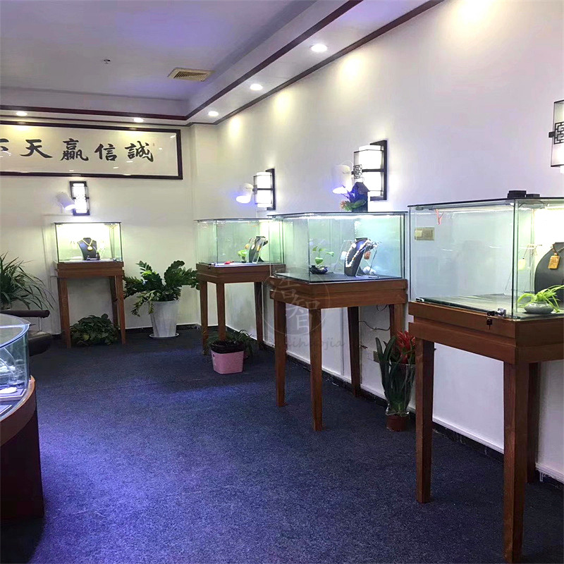 木纹烤漆圆形柜台首饰柜饰品展示柜玻璃柜眼镜珠宝玉器手机中岛柜