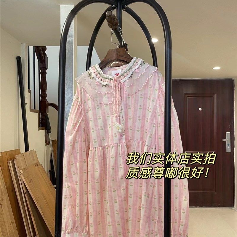 星星糖大萝莉大码百搭可爱衬衫裙微胖女花朵软妹秋季长袖胖MM