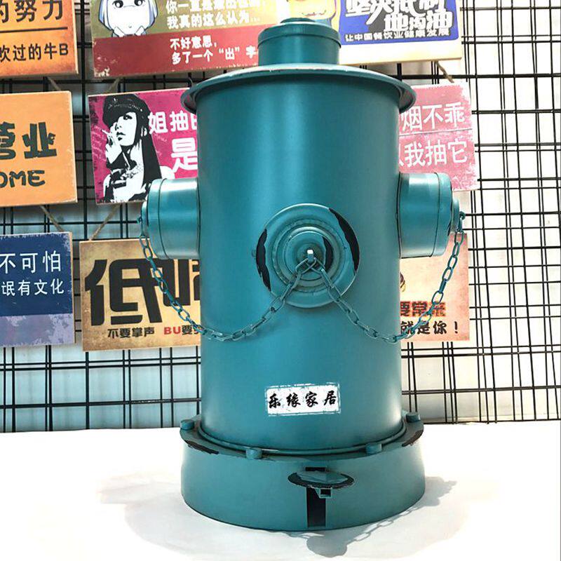 铁艺垃圾桶美式做旧风格脚踏式消防栓复古工业风垃圾筒摆件装饰品