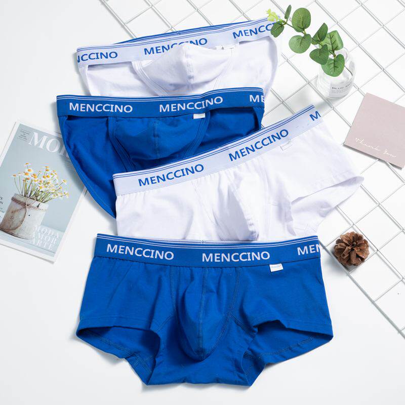 2条装男士内裤平角裤纯棉低腰性感U凸高叉三角青年白色短裤头包邮