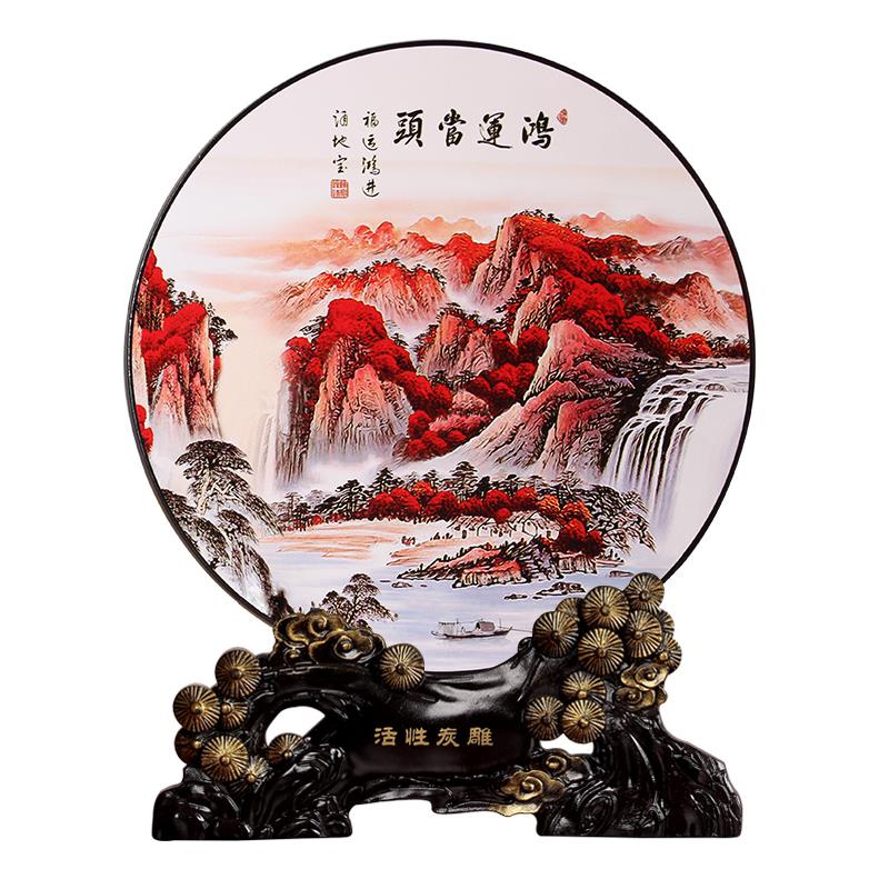 鸿运当头工艺品家居装饰品盘子新中式客厅酒柜玄关电视柜展示摆件