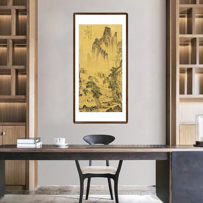 唐伯虎字画山水画新中式客厅玄关装饰画茶室酒楼竖幅挂画唐寅古画