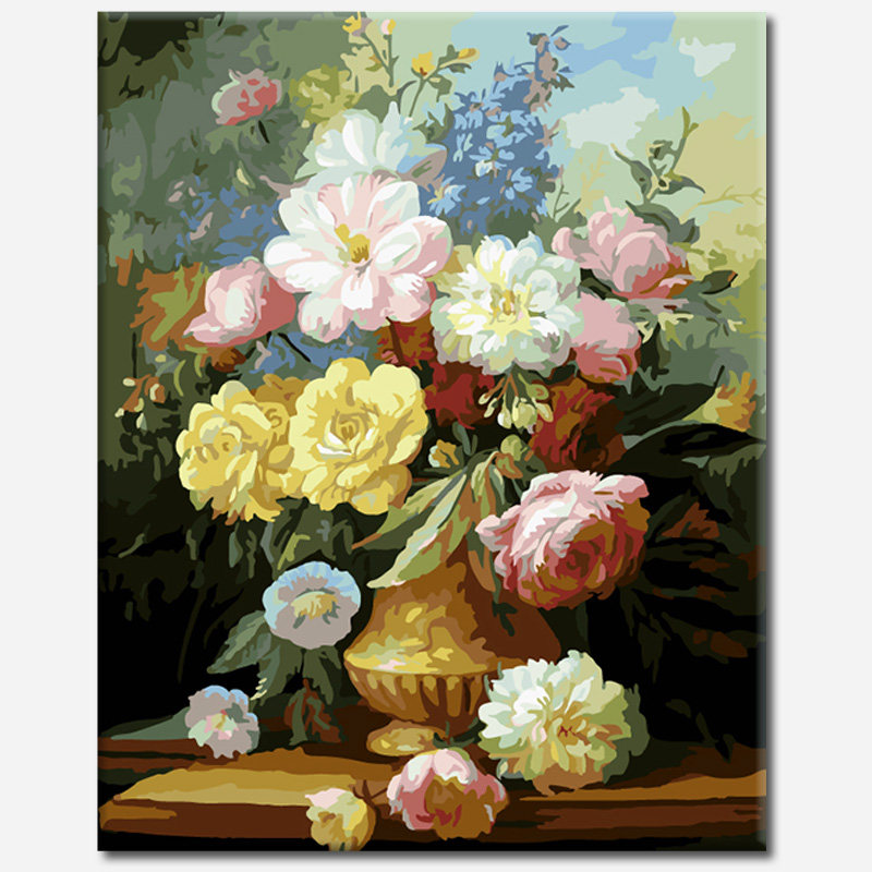 自绘填色画减压填充画手工成人手绘油彩画上色数字油画diy玫瑰花