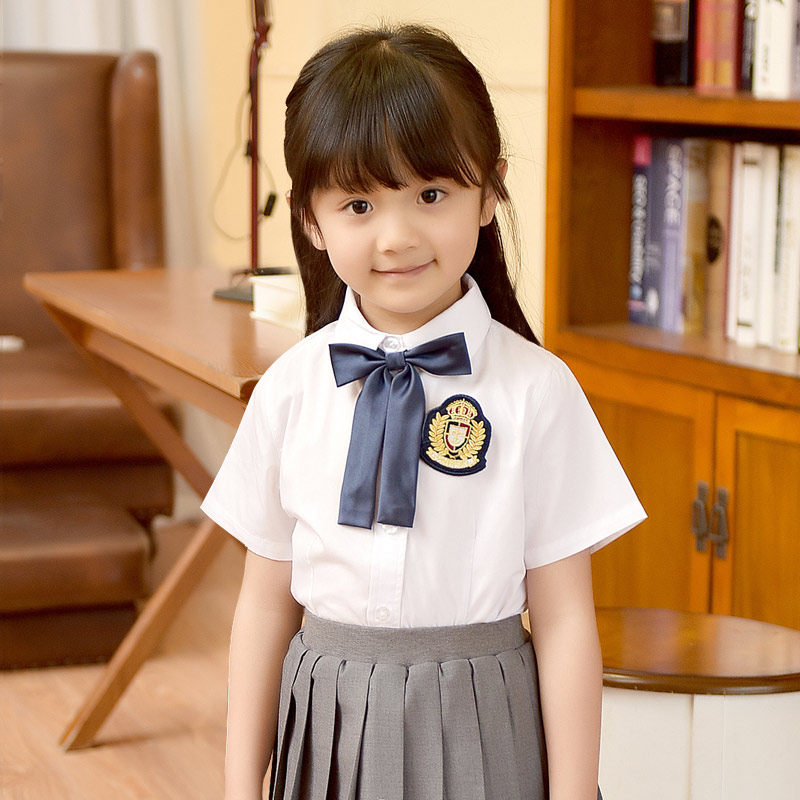 女大童装班服小学生校服学院风白色衬衣女童短袖夏季新款儿童衬衫