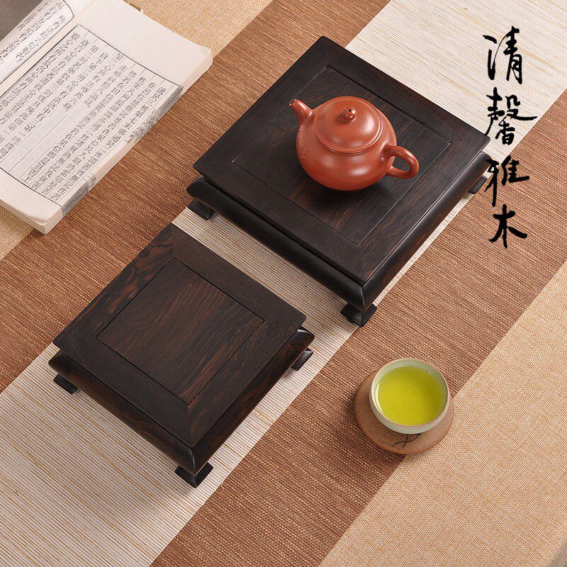 紫光檀正方长方中式古典玉石茶壶盆景花瓶文玩摆件底座实木托架
