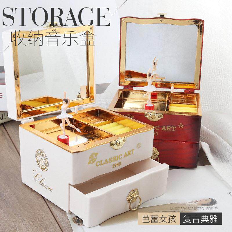欧式怀旧音乐盒 上链芭蕾旋转女孩八音盒 带镜子首饰收纳礼品盒