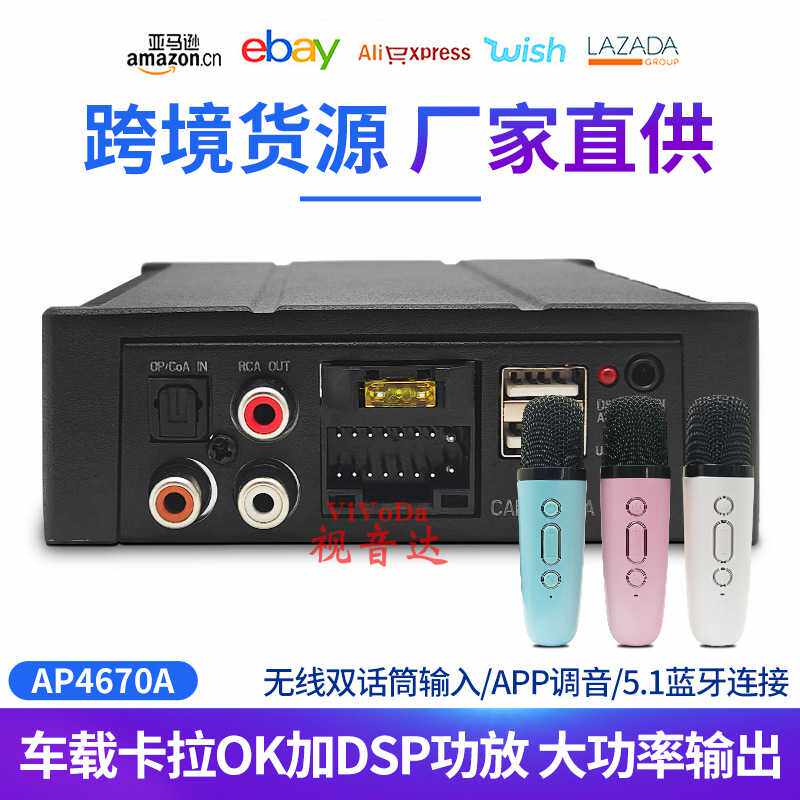 通用汽车DSP攻放车载无线麦克风12V/24V功放双话筒全民K歌KTV