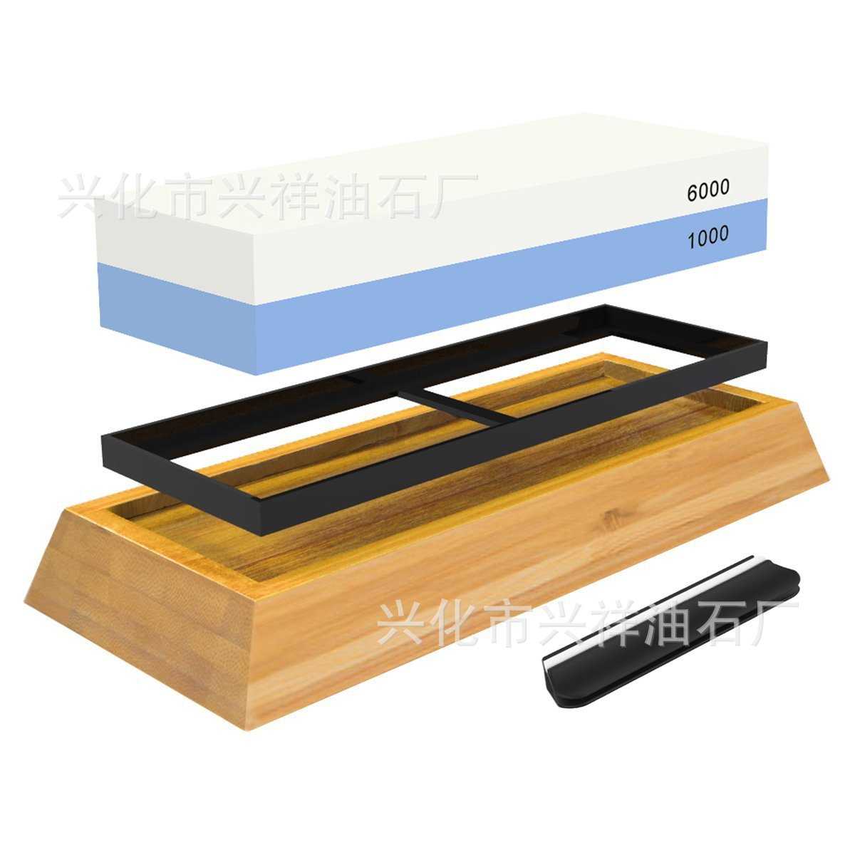 1000#/6000#双面磨刀石 超精高档木盒底座 蓝白磨石 户外工具家用