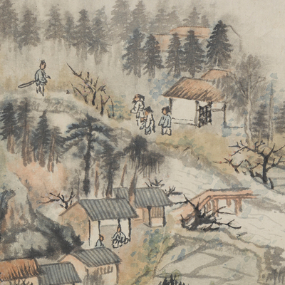 清 石涛 桃源图手卷写意山水人物高清国画横幅手卷临摹学习装饰画