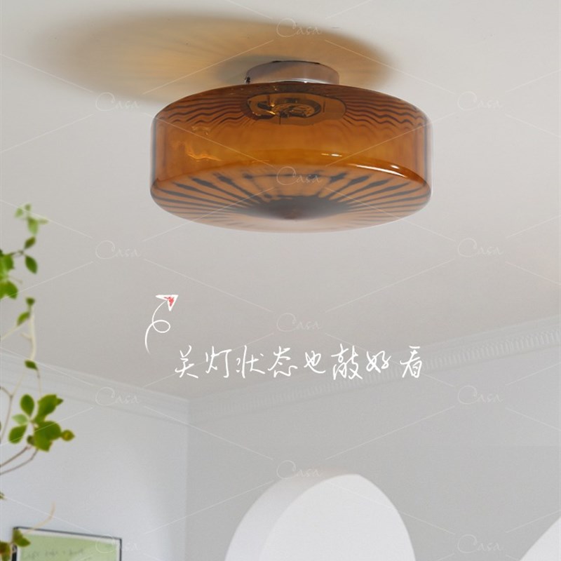 波纹过道吸顶灯 轻奢复古餐厅卧室玄关阳台中古圆形玻璃灯具新品