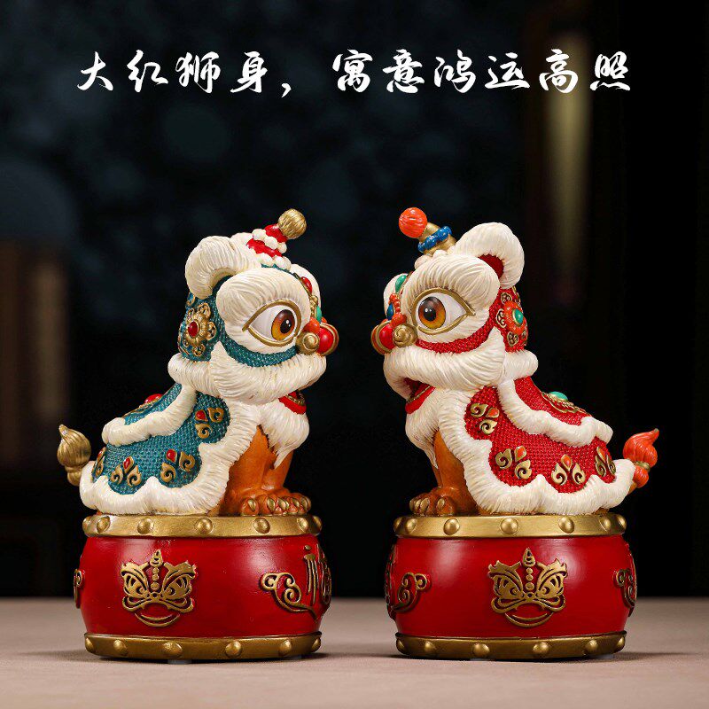 礼师傅国潮醒狮摆件黄铜工艺品家居玄关电视柜办公室装饰乔迁礼品