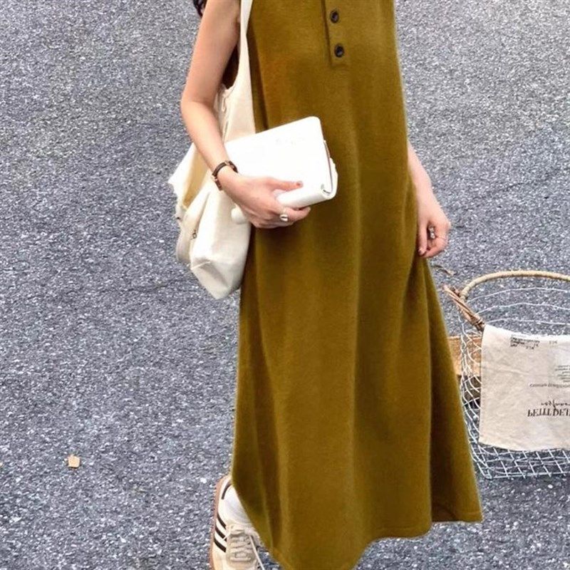 大码圆领背心无袖毛衣针织衫连衣裙女秋冬宽松遮肚气质中长款上衣